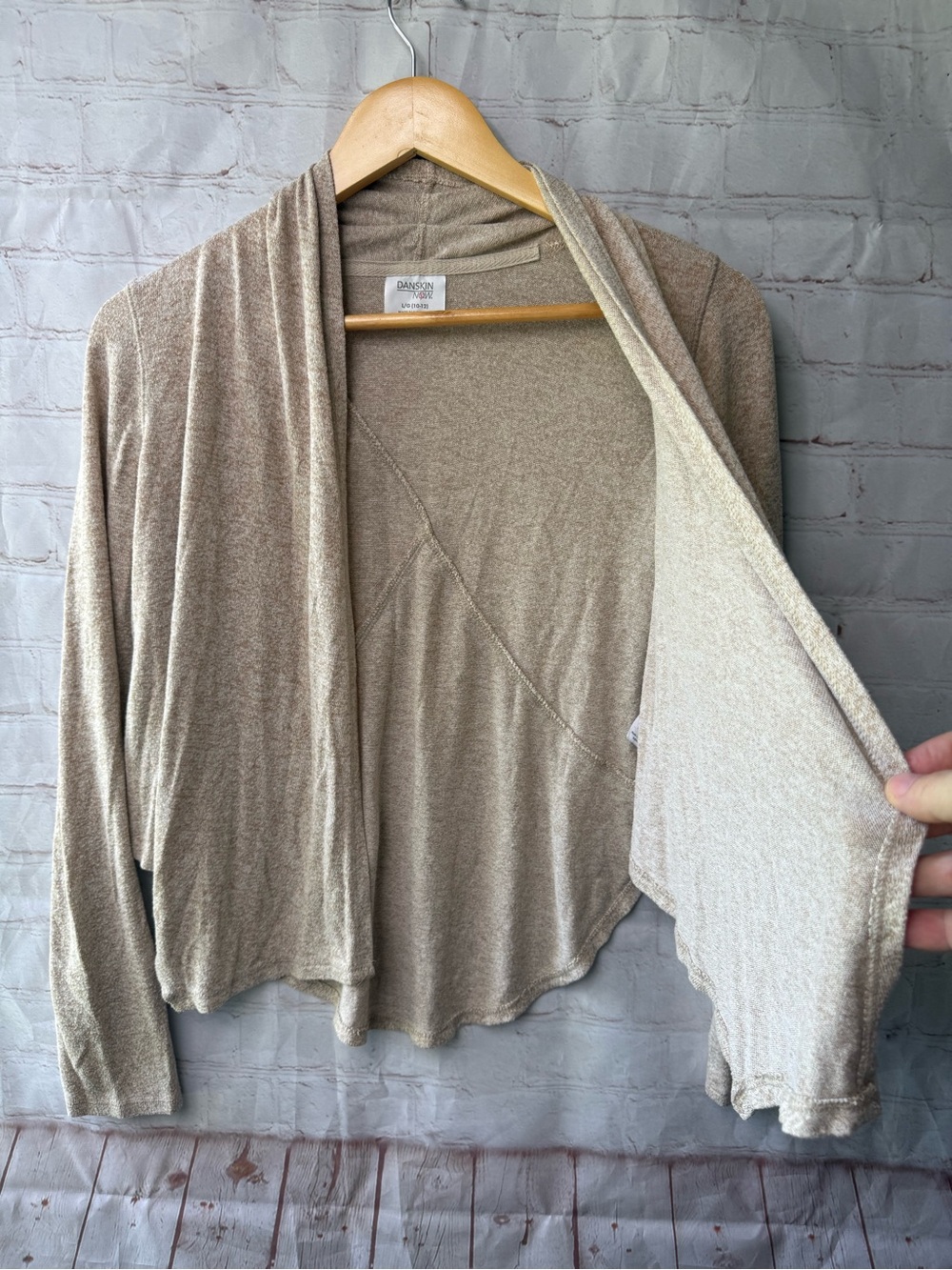 DanSkin Now Heather Beige Open-Front Women's Cardigan Sweater Size Large (10-12) - Picture 4 of 7
